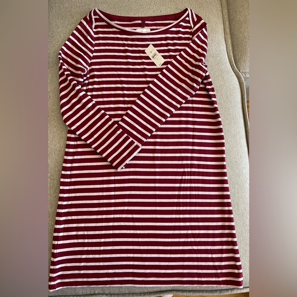 Lou & Grey Striped Signature Soft Boatneck Sweater Dress Burgundy & Pink Med NEW - Picture 2 of 5
